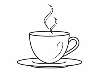 continuous single line drawing of cup with steaming hot coffee or tea, line art vector illustration

