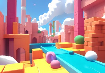 3D Cartoon Illustration of Abstract Landscape