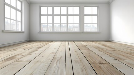 Empty Room with Wooden Floor and Windows