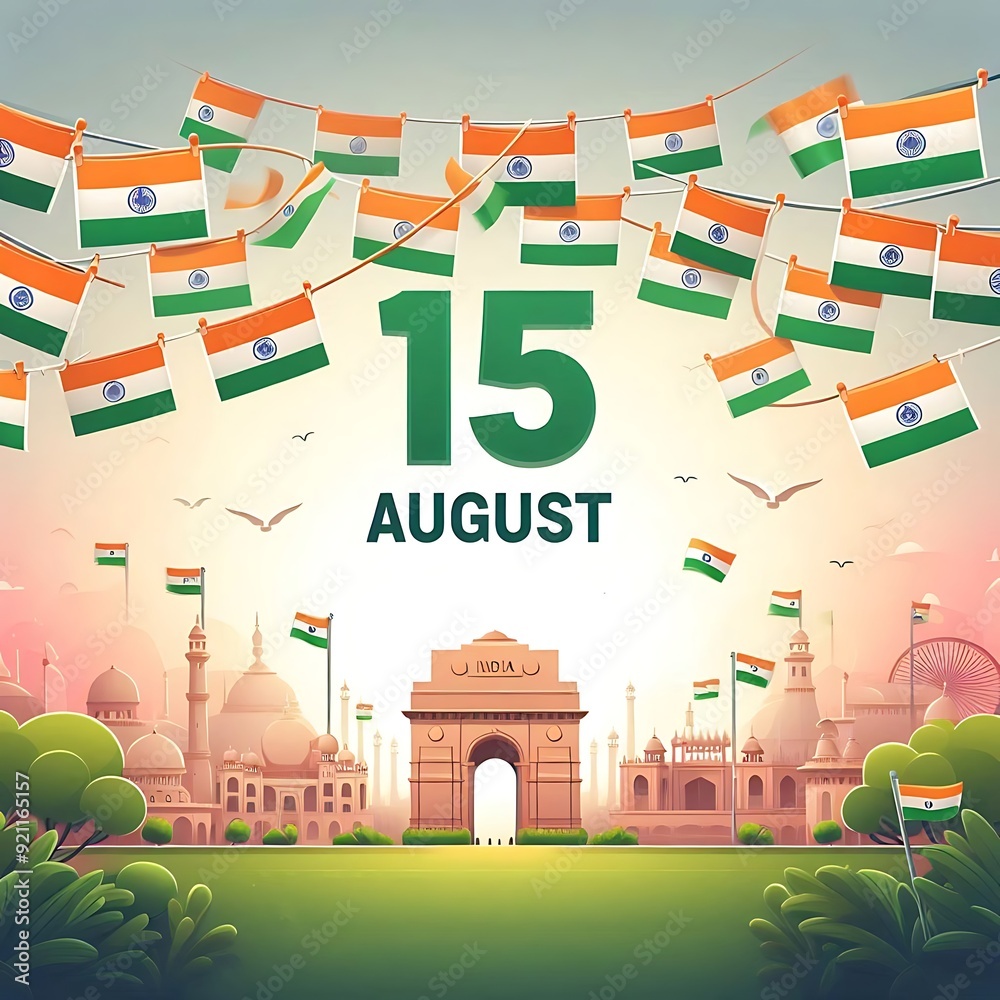 Fototapete 3d render of indian flag in paper cut style vector design illustration with background with space fo