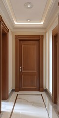 Interior Design of a Modern Hallway with Wooden Doors