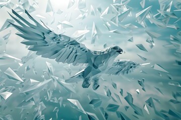 Obraz premium Polygonal Ice Falcon Geometric Wildlife Digital Render in Blue Hues