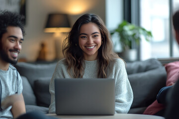 Young Professional Sharing House Photo on Laptop with Happy Clients