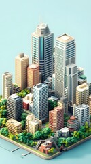 Obraz premium Low Poly Cityscape with Buildings and Trees