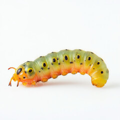 Close-Up Photo of a Sawfly Larva on a White Background