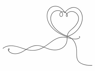 continuous single line drawing of heart shape isolated on white background, love and romance symbol line art vector illustration
