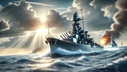 Obraz premium Battleship at Sea