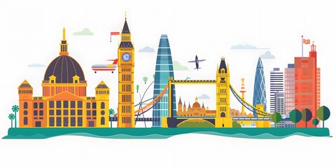 Obraz premium London Skyline Illustration with Famous Landmarks