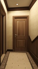 Interior Design of a Modern Apartment Hallway with a Wooden Door