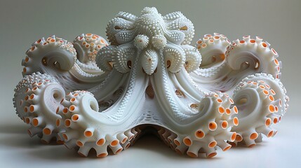 Obraz premium An abstract sculpture of an octopus with flowing tentacles, showcasing detailed textures and artistic creativity.
