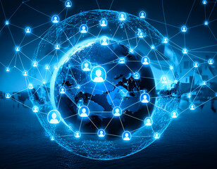 Influencer connessione mondo persone social network internet. Terra pianeta concept utenti profili online. Declino sistema social media