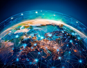 Connessione mondo persone social network internet. Terra pianeta concept. Tecnologia all’avanguardia