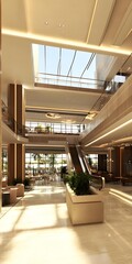 Fototapeta premium Modern Lobby Interior Design with Escalator and Skylight