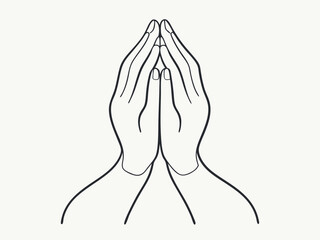 continuous single line drawing of hands clasped in prayer, line art vector illustration
