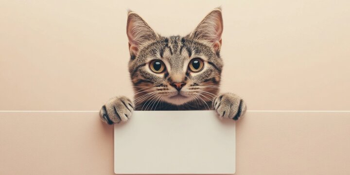 This adorable cat features a blank sign, making it an ideal decoration for veterinary clinics, bringing a friendly and welcoming touch to the space for pet owners and their beloved animals