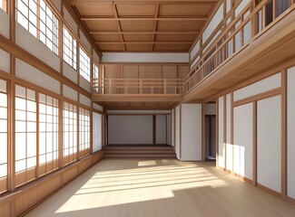 Modern Japanese Style Interior Design with Wooden Balconies