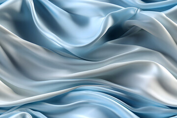 Obraz premium Seamless Sea Blue Elegant Silk Fabric Iridescent Texture Background for Packaging, Banner, Decor, Wrap, Fashion, Accessories, Web, and Social. Satin Luxury Cloth Wavy Folds Seamless Pattern.