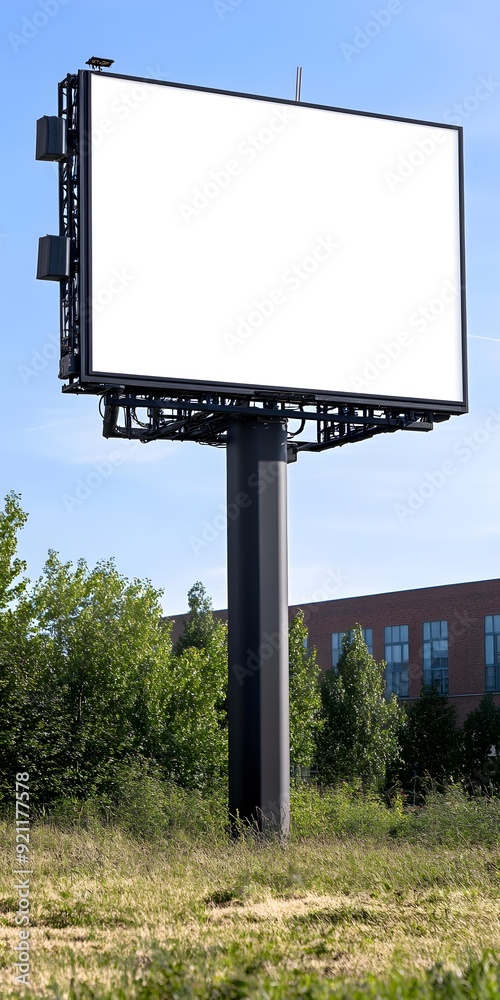 Poster blank billboard with sky and grass