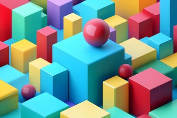 Obraz premium Abstract 3D Rendering with Colorful Geometric Shapes and Spheres