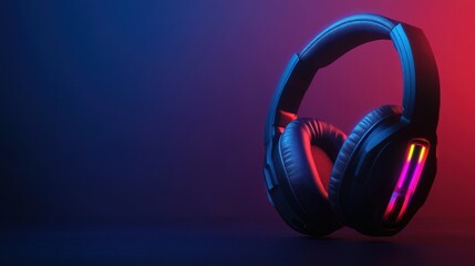 Naklejka premium Headphones with RGB Lighting on a Gradient Background