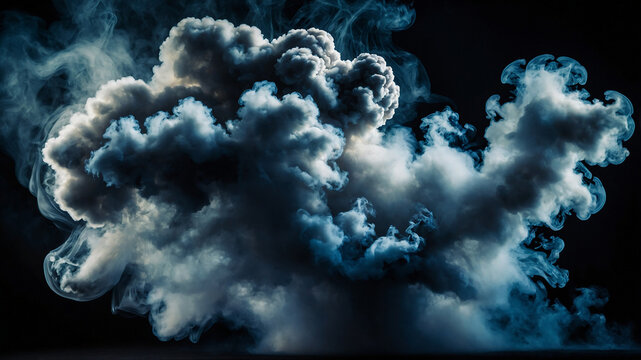 Dramatic smoke cloud billowing on a dark background creating a mystical and captivating visual effect. AI generated image