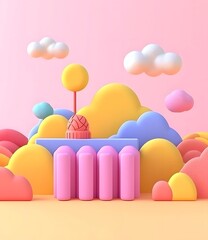 3D Cartoon Cloudscape with Pastel Colors