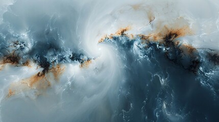 This mesmerizing abstract image depicts swirling blue and white cosmic formations with intricate patterns and details.