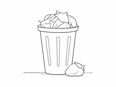 recommend clip art: continuous single line drawing of trash can overflowing with trash bags, line art vector illustration
                    