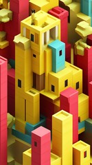 Fototapeta premium 3D Abstract Cityscape With One Person Illustration