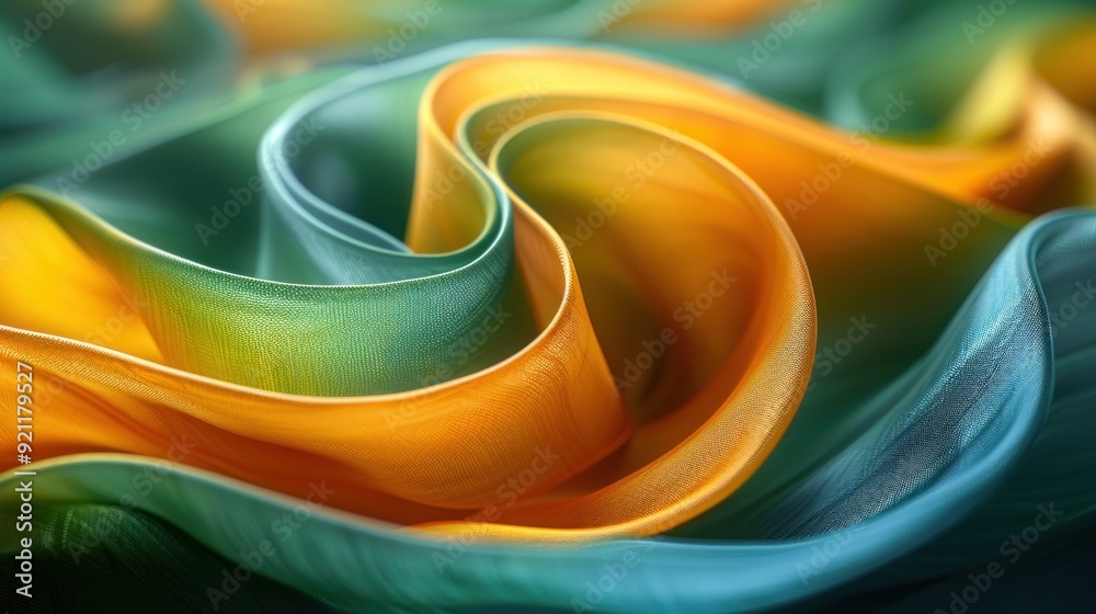 Wall mural Abstract Swirling Colors, Yellow and Green Fabric