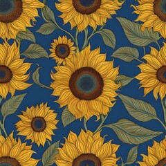 Watercolor sunflower seamless pattern. Floral background with yellow flowers. Summer floral composition. Autumn flowers arrangement. Hand drawn botanical illustration for packaging, textile, scrapbook