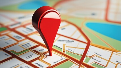 Fototapeta premium A close-up map with a red pin marking a city location.