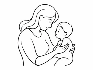 continuous single line drawing of mother caressing baby, line art vector illustration
