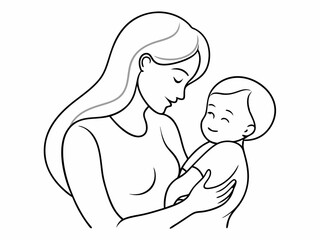 continuous single line drawing of mother caressing baby, line art vector illustration
