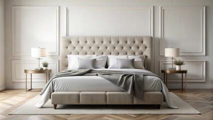 Luxurious Modern Bedroom Design Featuring a Tufted Bed and Soft Lighting