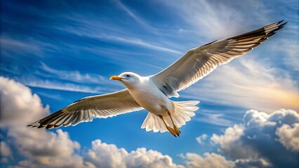 Obraz premium Seagull gracefully soaring through the sky , wildlife, bird, seagull, flight, wings, freedom, nature, animal, ocean