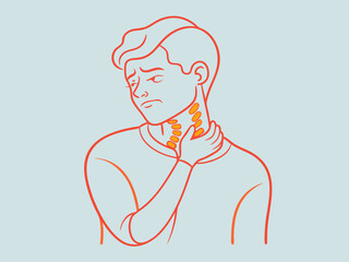 continuous single line drawing of man with neck pain, line art vector illustration
