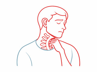 continuous single line drawing of man with neck pain, line art vector illustration
