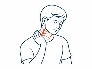 continuous single line drawing of man with neck pain, line art vector illustration
