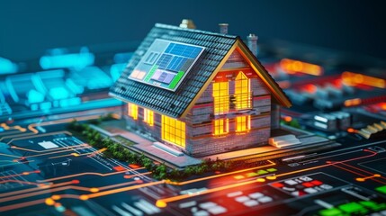 Obraz premium A house is built on top of a computer chip