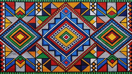 Colorful geometric Ndebele art pattern on South African textile fabric, Ndebele, traditional, art, pattern, South African