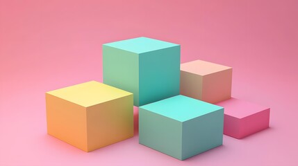 Obraz premium Pastel Colored Cubes 3D Rendering Abstract Background