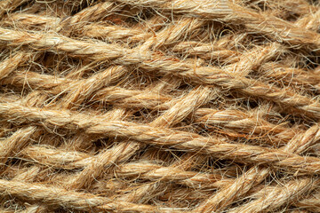 Natural made macro rope texture,Coarse rope made of natural fiber material - sisal plant. Macro photo of texture, background