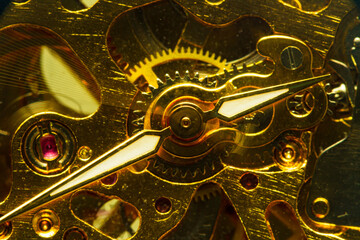 Clock mechanism, macro winding,Close-up of the internal mechanism of a vintage analog self-winding...