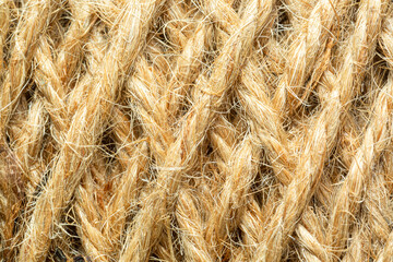 Natural made macro rope texture,Coarse rope made of natural fiber material - sisal plant. Macro photo of texture, background