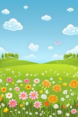 Fototapeta premium Beautiful Spring Meadow with Flowers and Butterfly