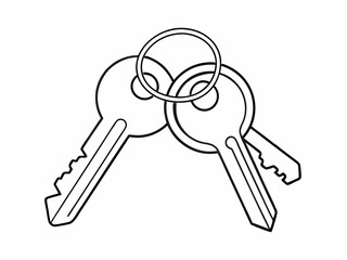 continuous single line drawing of set of keys on key ring, line art vector illustration
