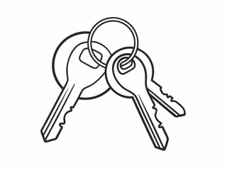 continuous single line drawing of set of keys on key ring, line art vector illustration
