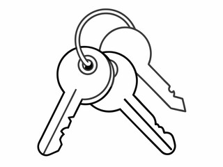 continuous single line drawing of set of keys on key ring, line art vector illustration
