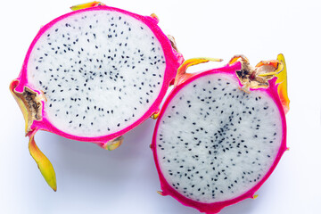 Dragon fruit isolated on white background,Halved dragon fruit isolated on a white background.